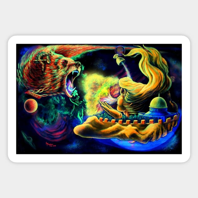 Trippy Cool Psychedelic Surreal Space Backlight Bear Sticker by VincentMonaco